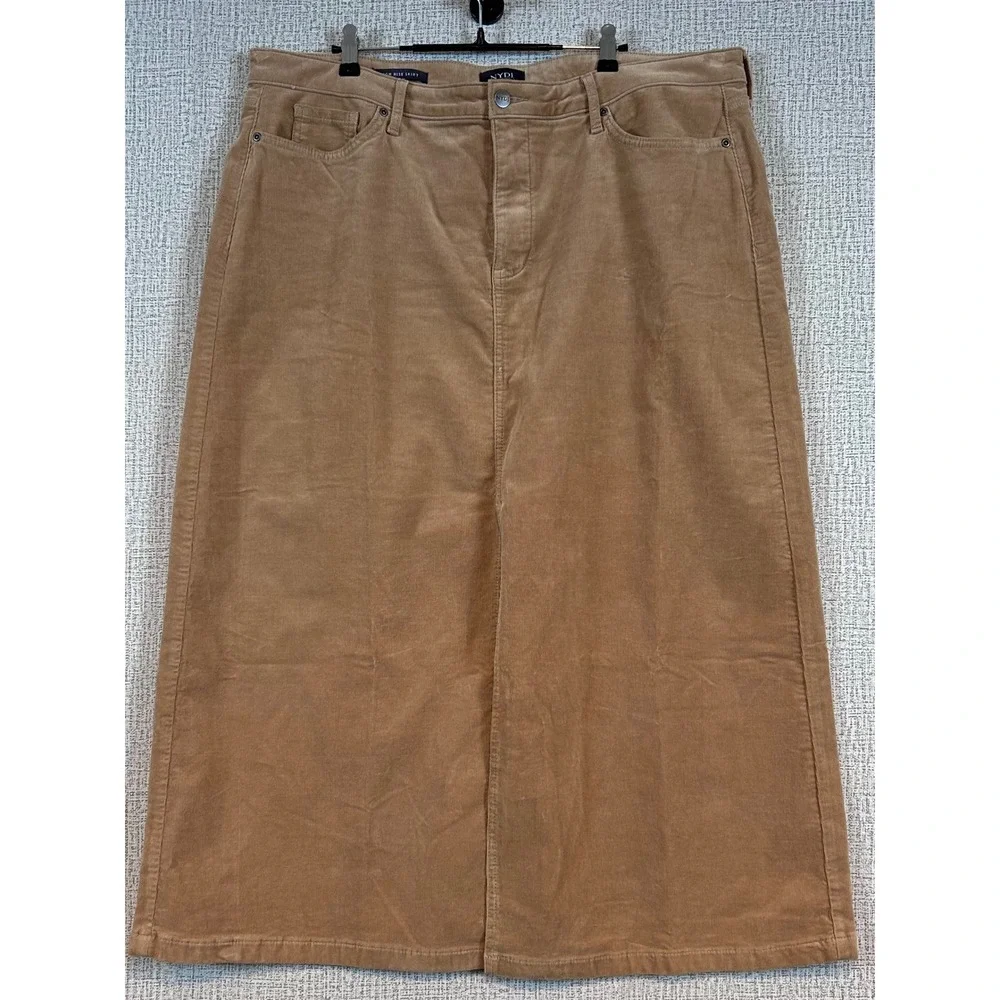 NYDJ Womens Tan Corduroy High Rise Midi Skirt‎ Lift Tuck Technology Size 18 Plus